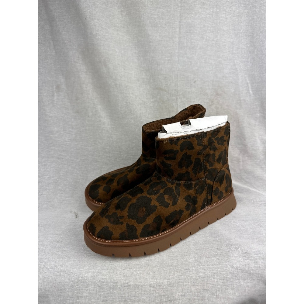 Universal Thread Womens Leopard Print Ankle Boots Side Zip Lug Sole Brown Size 7